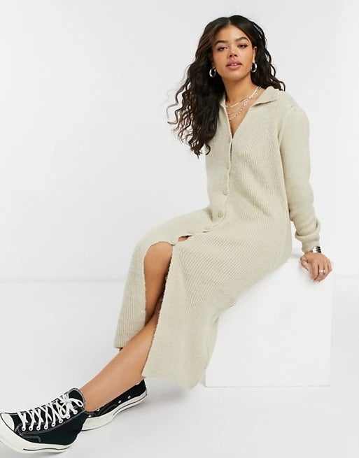 ASOS DESIGN + Knitted Dress with Collar Detail