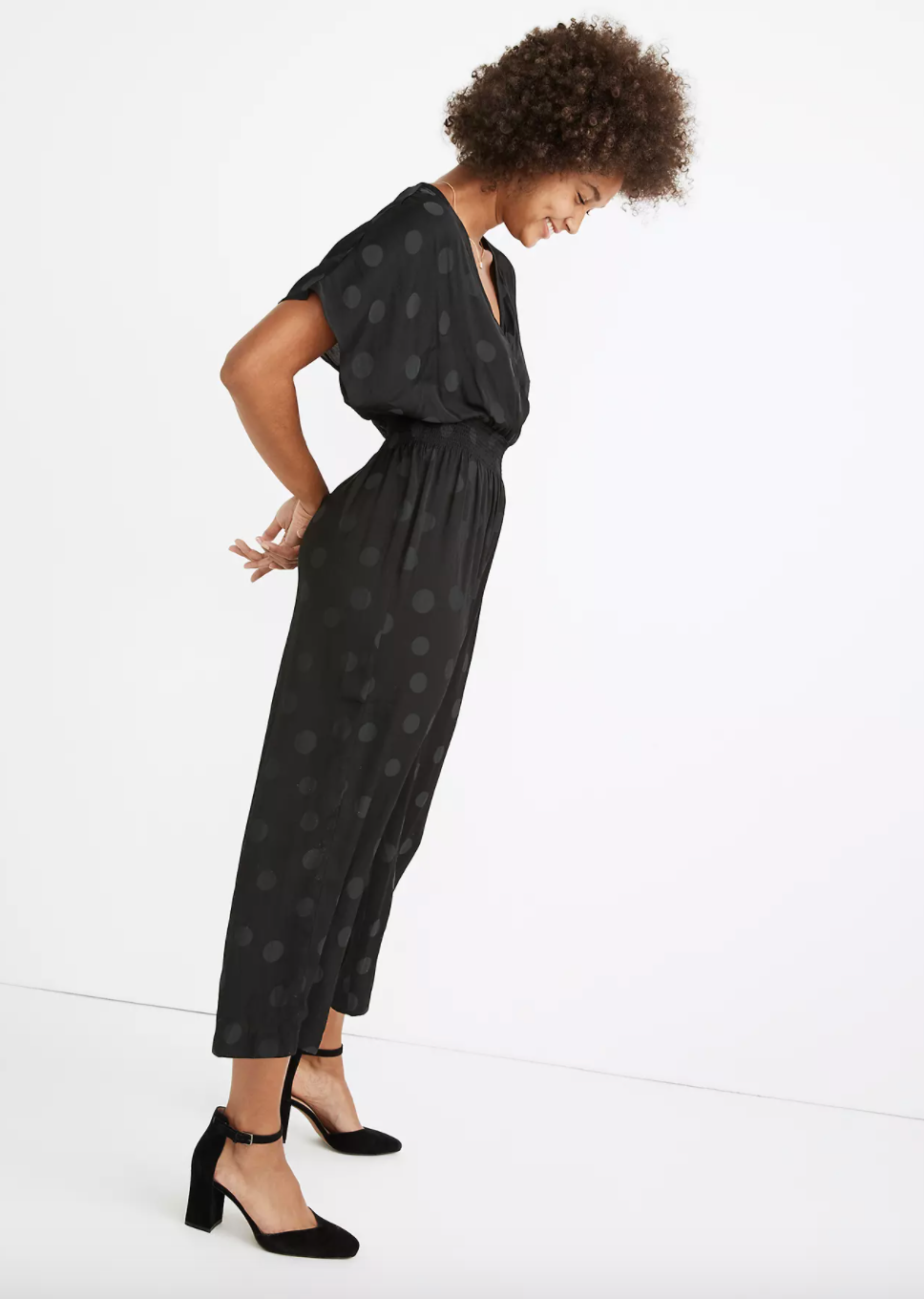 smocked jacquard jumpsuit