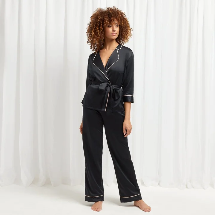 Black silk pyjama set