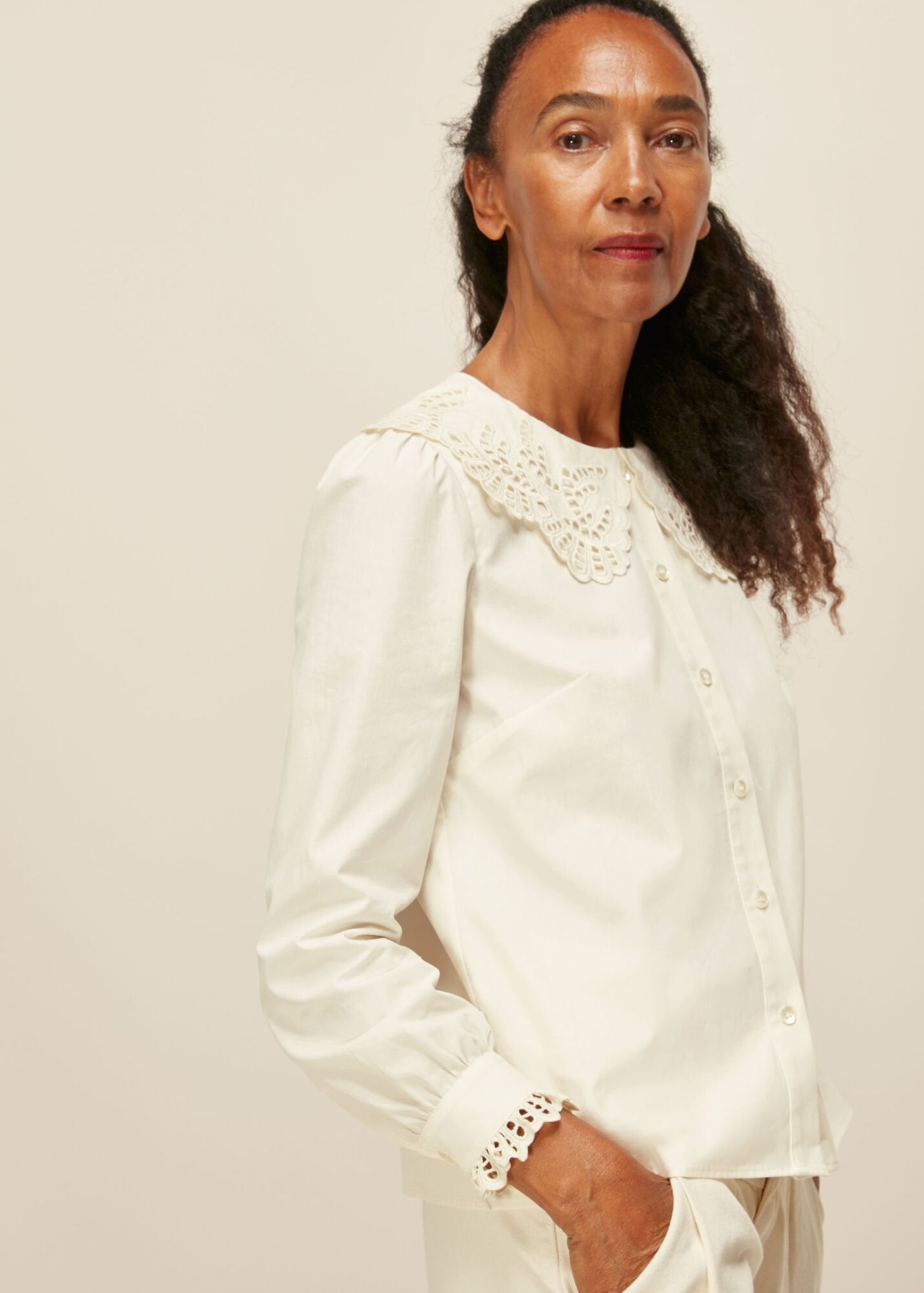 Lace shop collar shirt