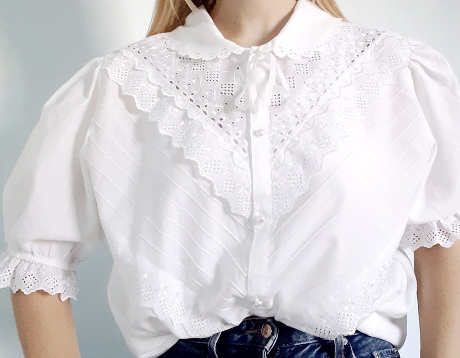 Cesea + White Frilly Large Blouse