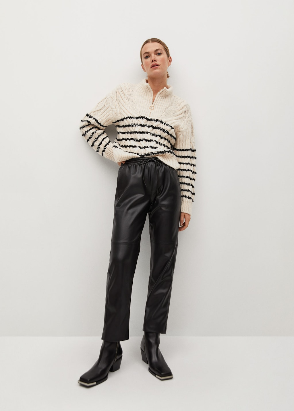 Leather-effect elastic waist trousers - Women | Mango United Kingdom