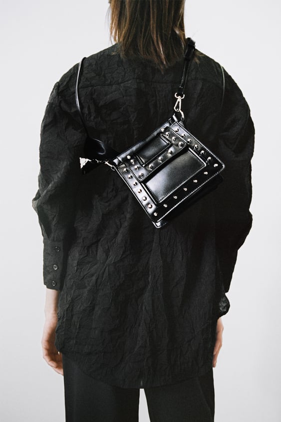 Zara - Studded Crossbody Wallet Bag - Black - Women