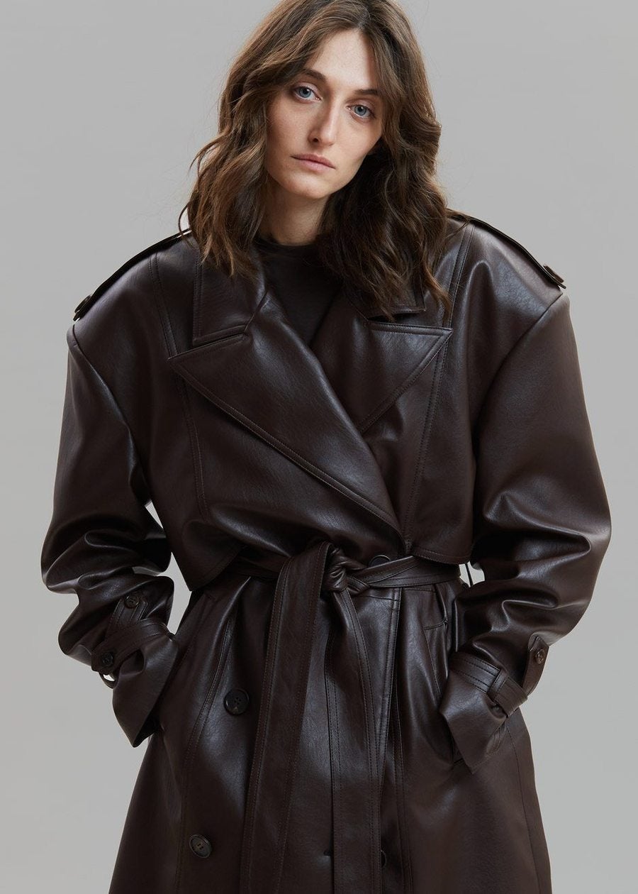 The Frankie Shop + Double Breasted Faux Leather Trench Coat