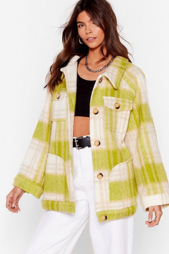NastyGal + I’m In a Brushed Oversized Check Jacket