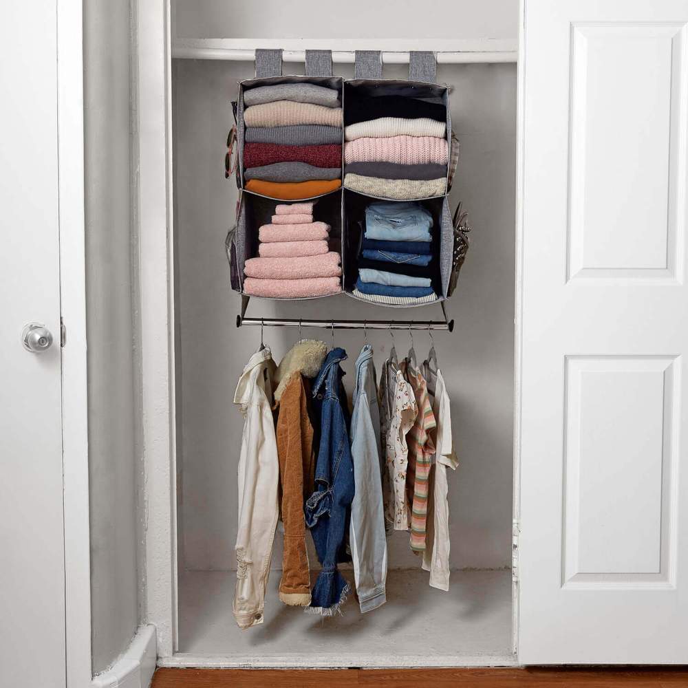 Cube closet organizer discount with hanging rod