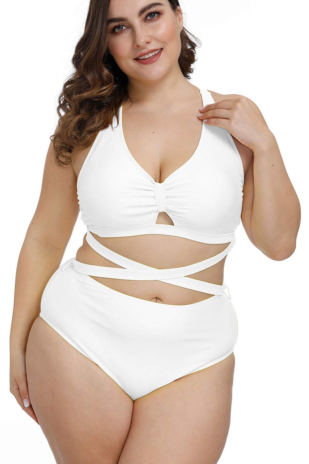 VEKDONE Womens Plus Tankini Swimsuits Tops with Padded Bra Tummy Control Bathing  Suits Loose Tunics Swimwear White,XXL 