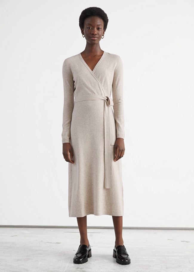 & Other Stories + Belted Merino Wool Knit Midi Dress
