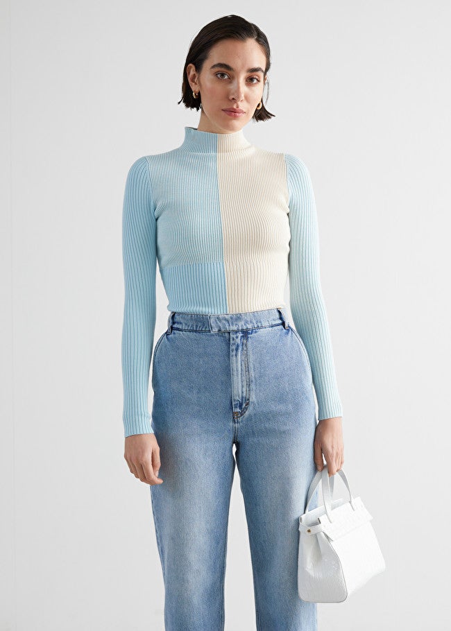 Other Stories Mock Neck Colour Block Rib Sweater