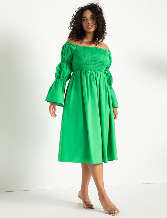 Eloquii + Off the Shoulder Dress with Puff Sleeves