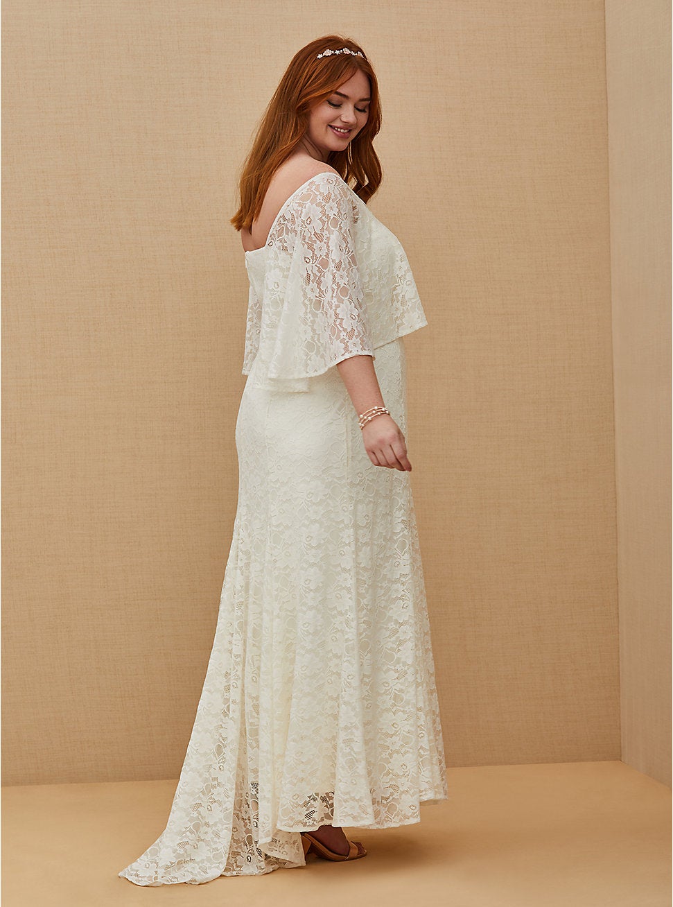 Torrid + Ivory Lace Capelet Wedding Dress