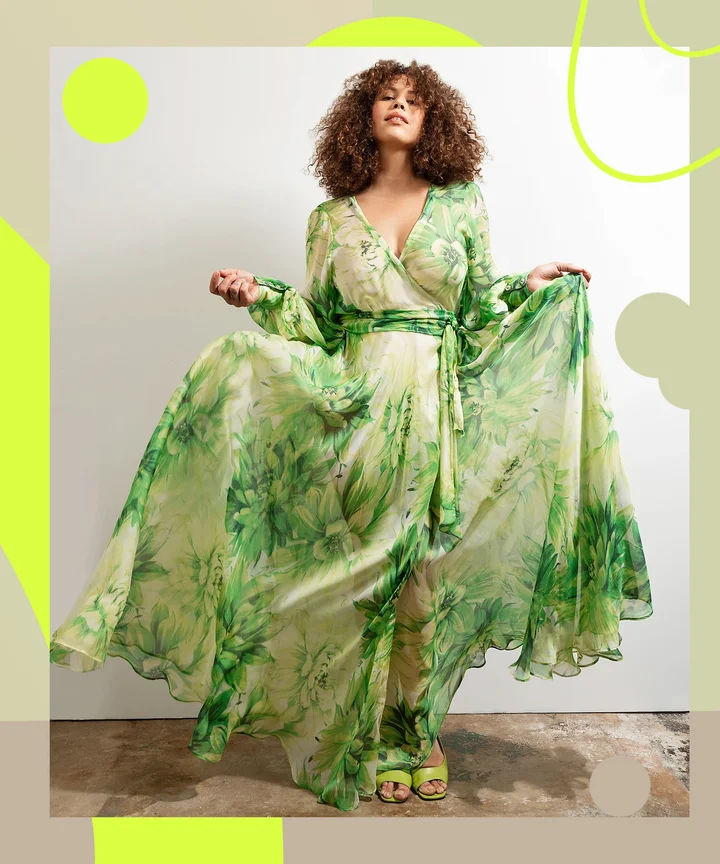 SHEIN CURVE 3XL GREEN SILK SATIN MAXI DRESS, Women's Fashion