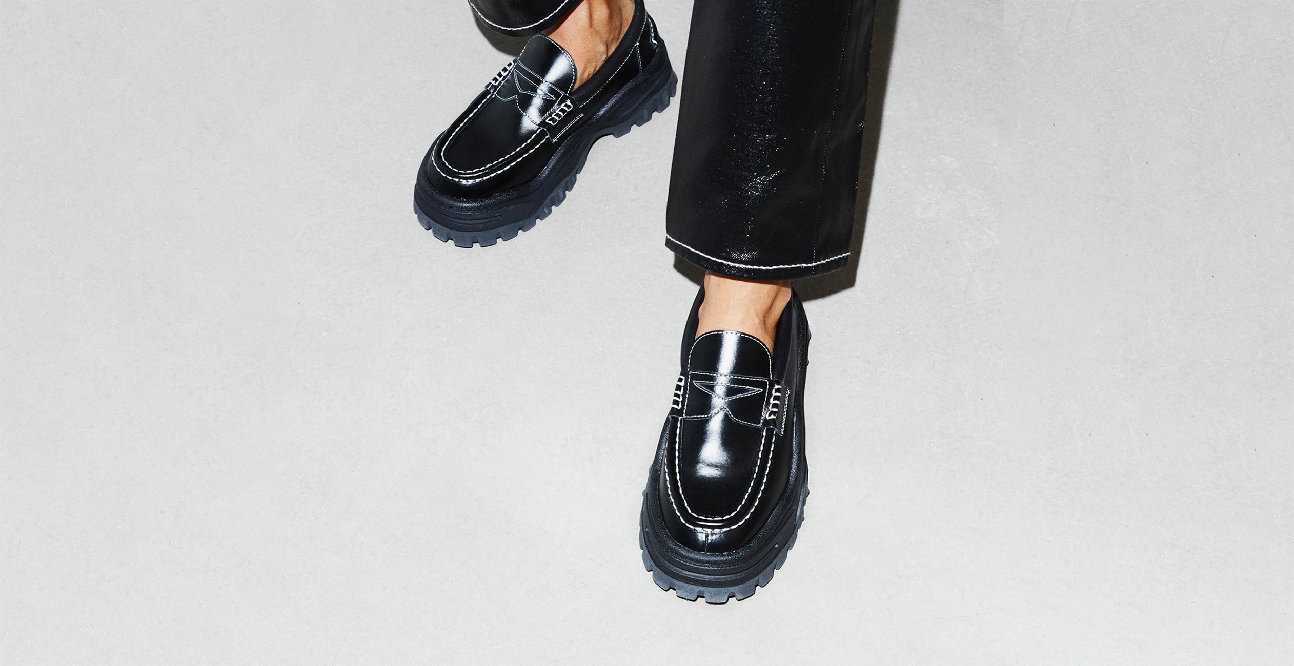 black leather chunky shoes