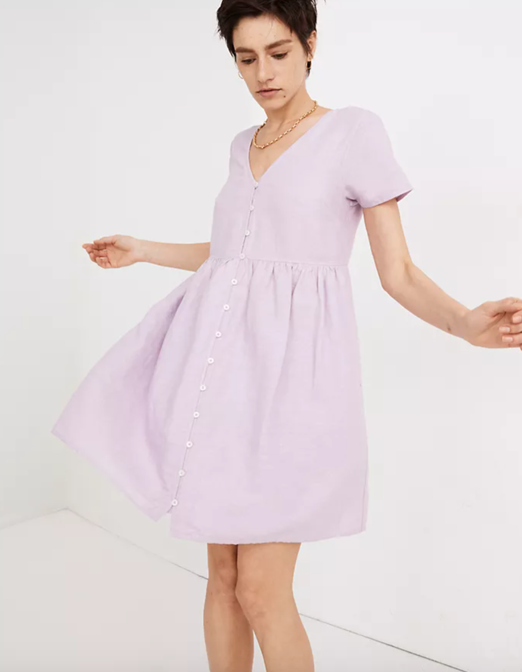 Madewell + Linen-Blend Alexandra Button-Front Mini Dress