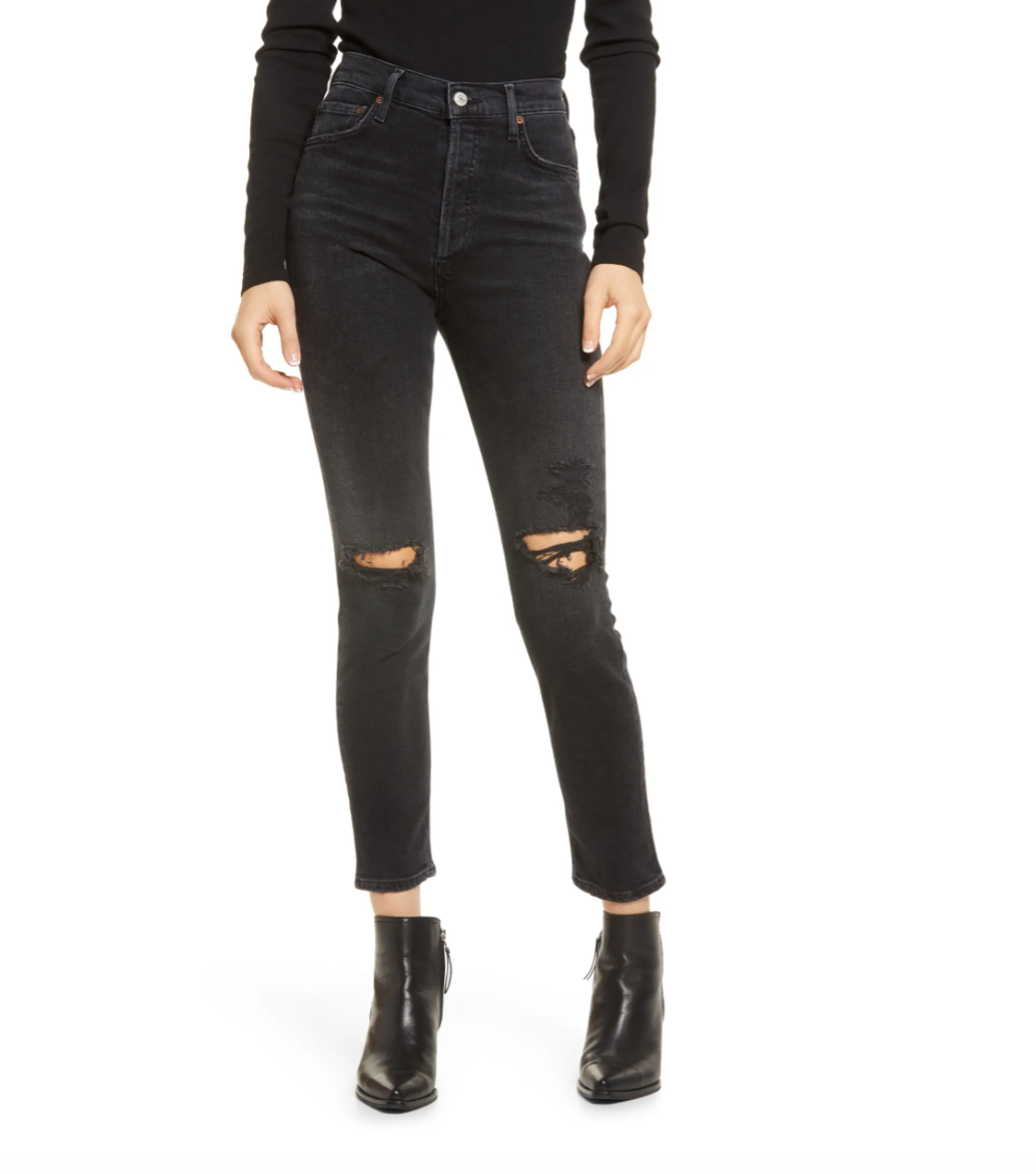 Agolde + Nico Distressed High Waist Skinny Ankle Jeans