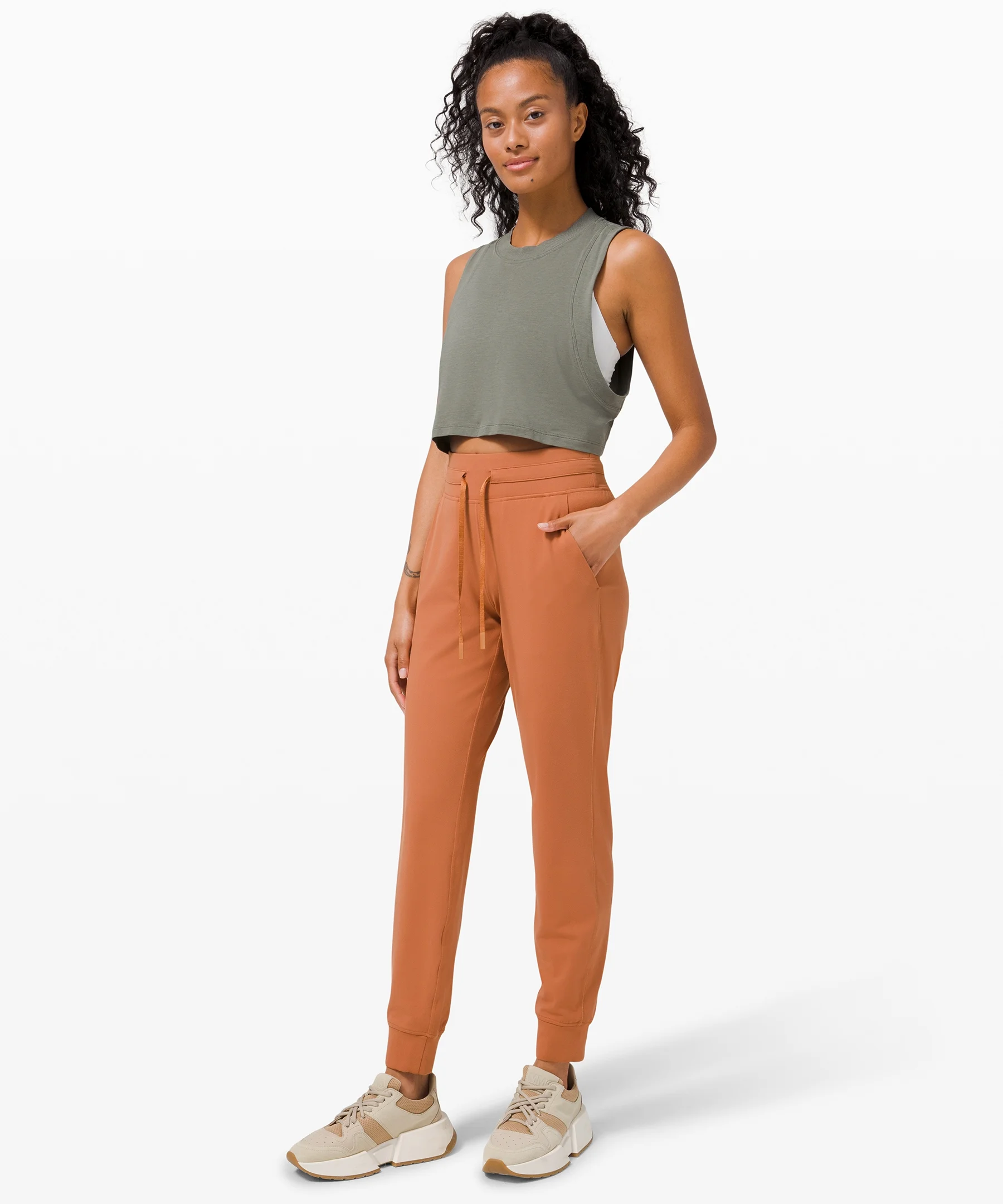 Today's in-store try on's 💚🤎 and OOTD. City Sleek wide leg pants, Hold  Tight LS shirt, Ready to Rulu joggers (more details in comments) :  r/lululemon