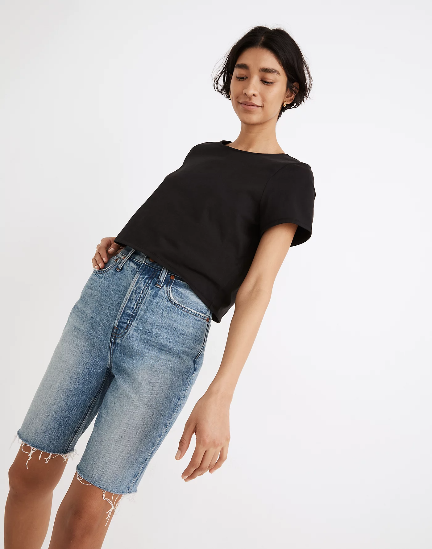 Madewell + HighRise Long Denim Shorts in Brightwater Wash