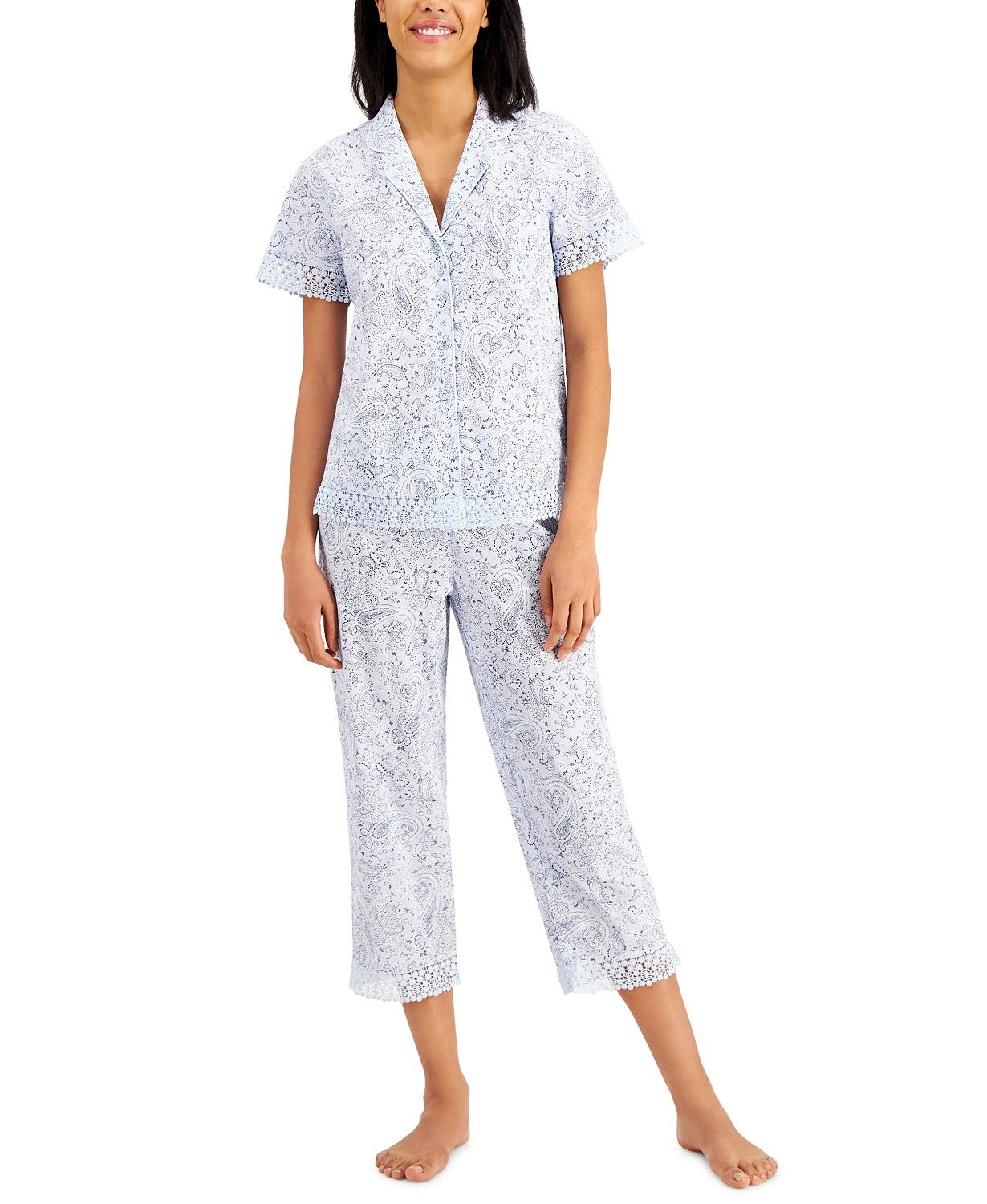 Charter Club + Notched Collar Top & Capris Pajama Set