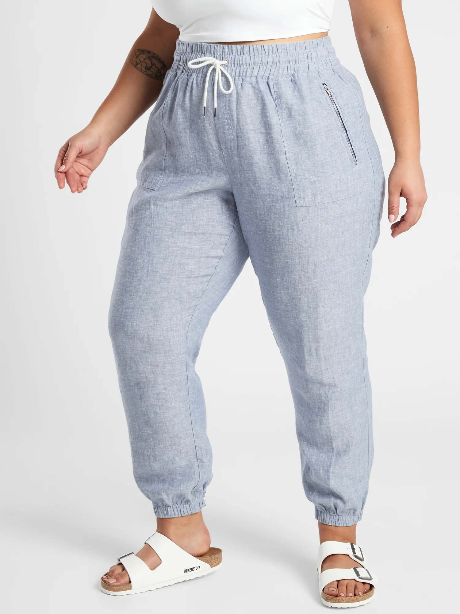 Athleta Cabo Linen Wide Leg Pant Blue Chambray Pull On Drawstring Size 4 -  $36 - From Stephanie