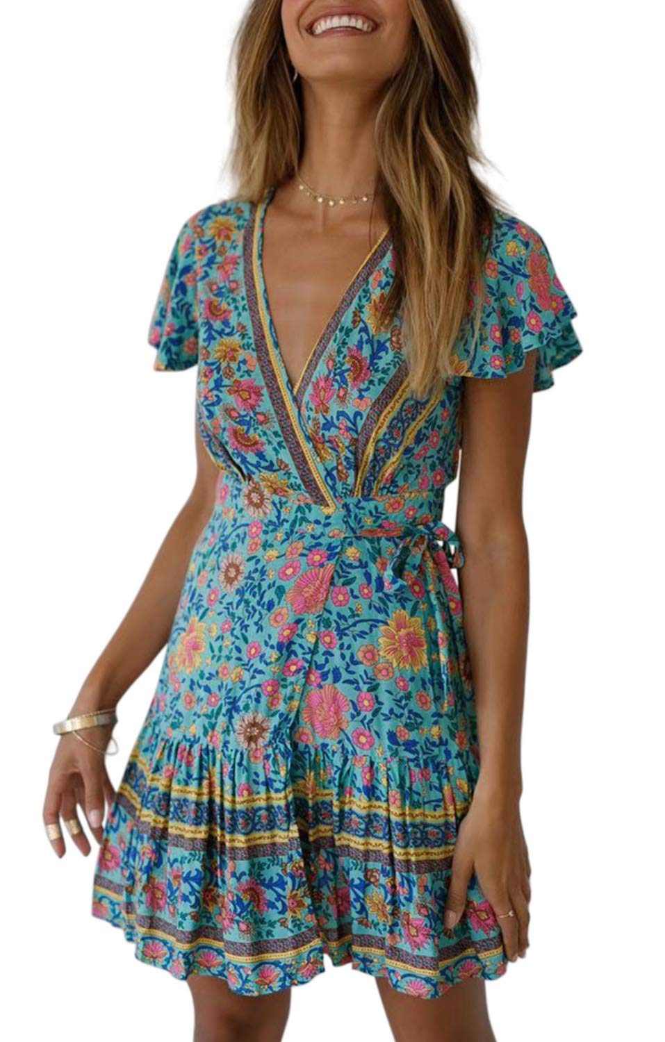 Zesica + Bohemian Floral Printed Wrap Dress