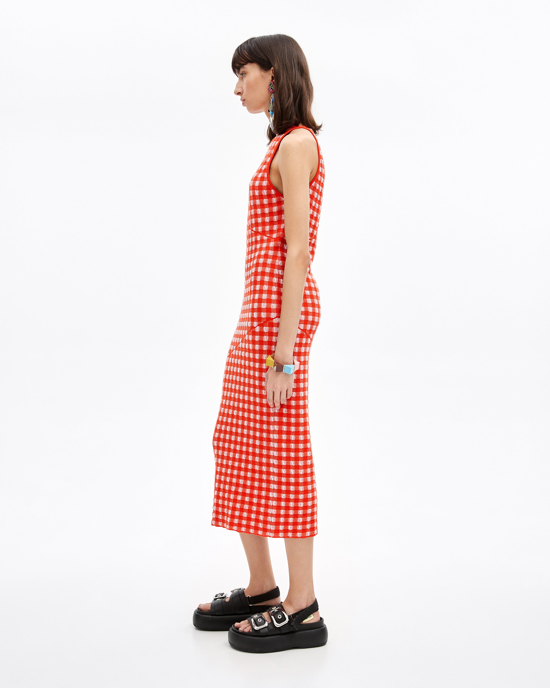 Bimba y Lola Long Red Gingham Dress