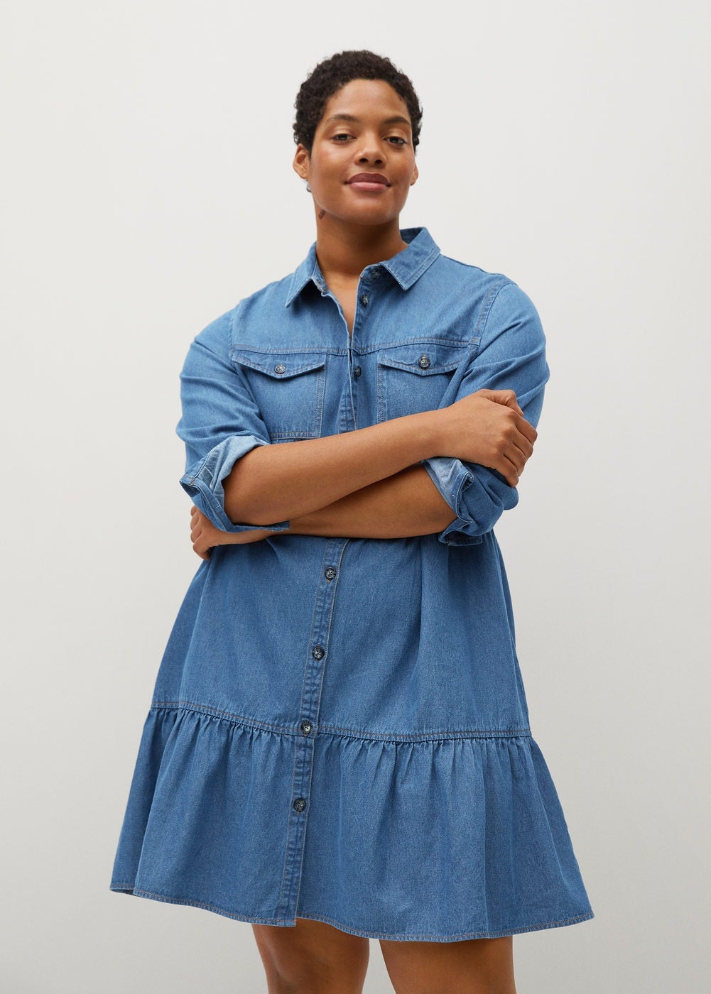 Full Sleeves Denim Maternity Shirt Dress – Blue