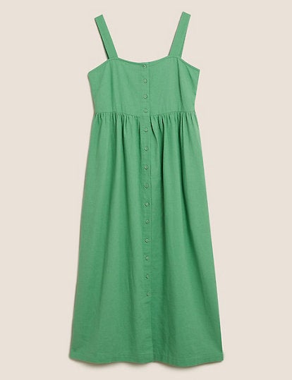 Marks & Spencer + Linen Square Neck Midi Skater Dress