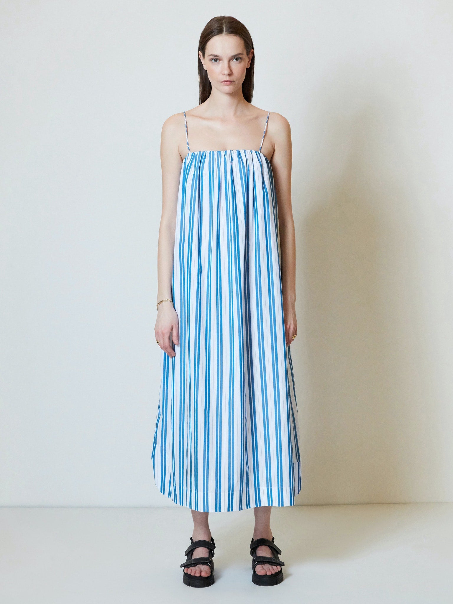 Ganni + Stripe Cotton Strap Dress