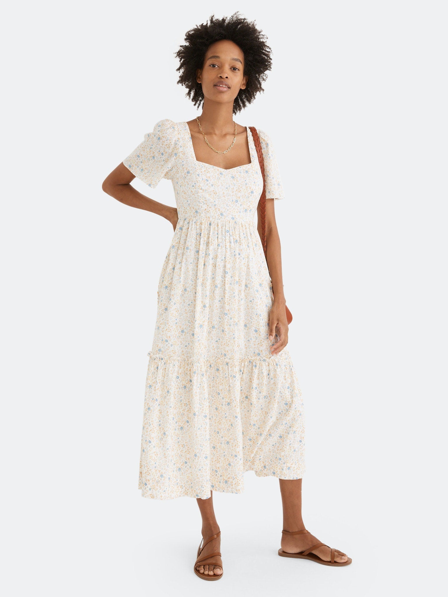 Madewell + Short Sleeve Retro Midi Dress in Wildflower