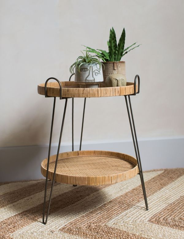 two tier rattan side table