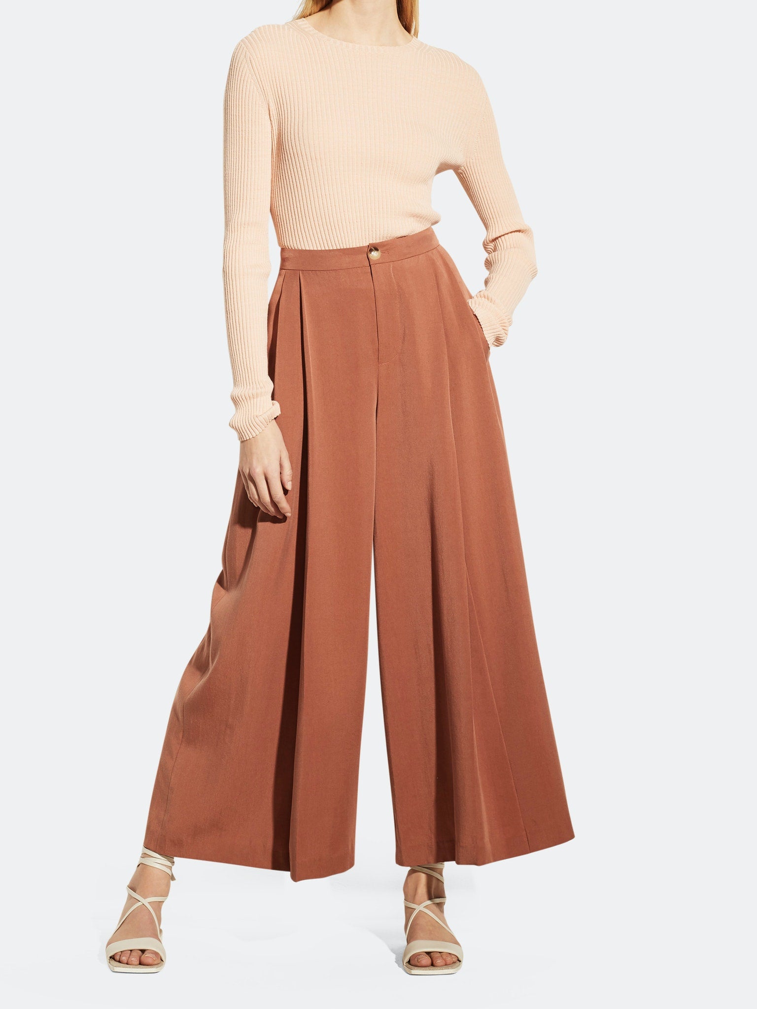 zara green pleated culottes