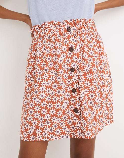 Madewell + Paperbag Button-Front Mini Skirt in Falling Daisies