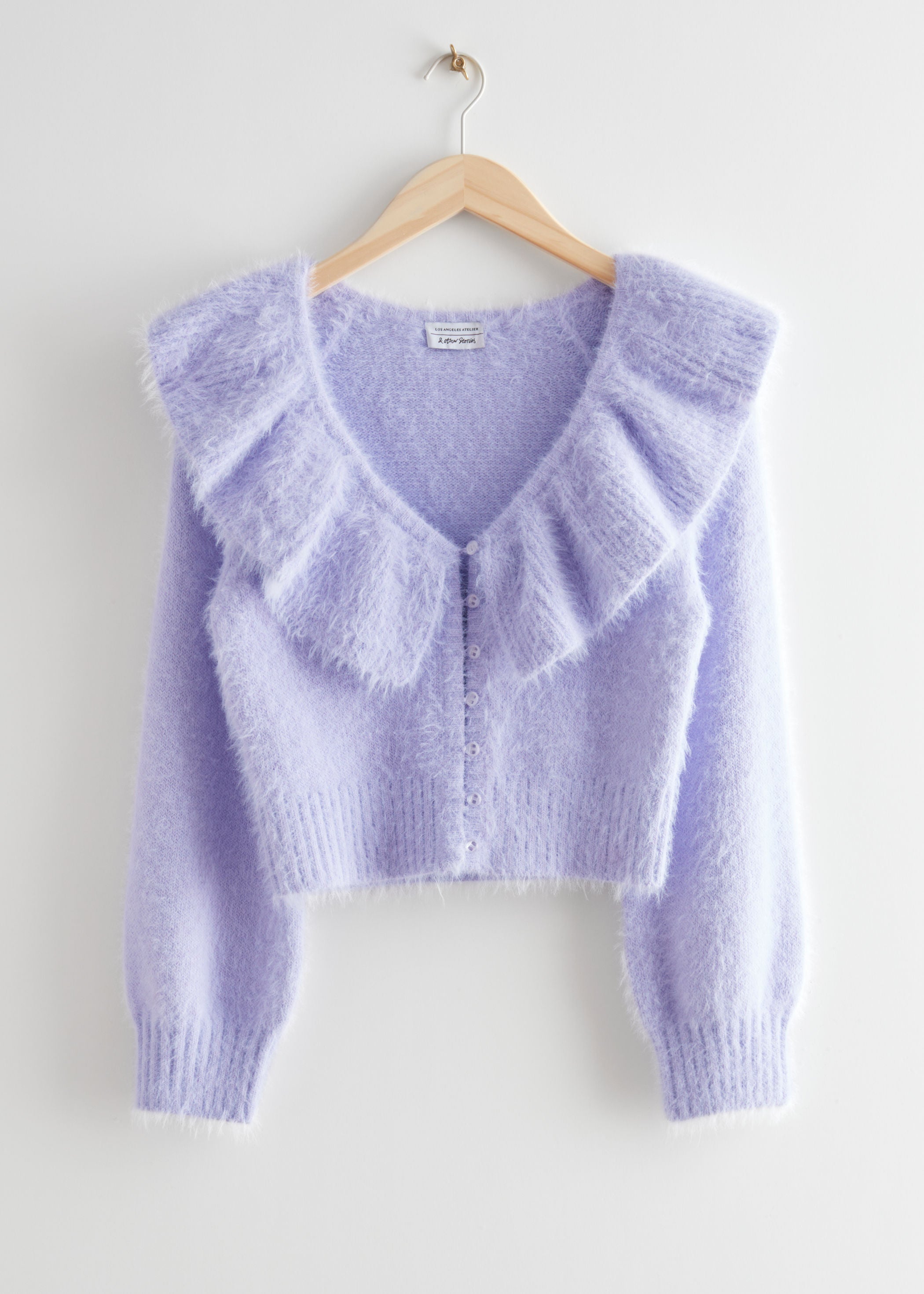 & Other Stories + Fuzzy Cropped Ruffle Collar Cardigan