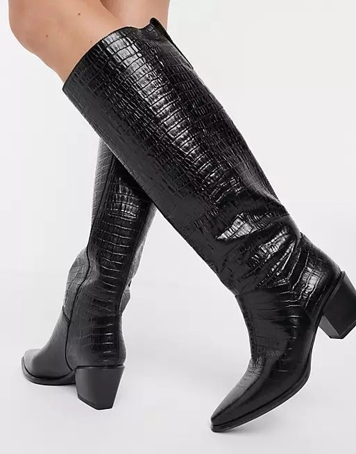 Implement Marty Fielding prototype Vagabond + Vagabond Betsy Knee High Boot In Black Croc