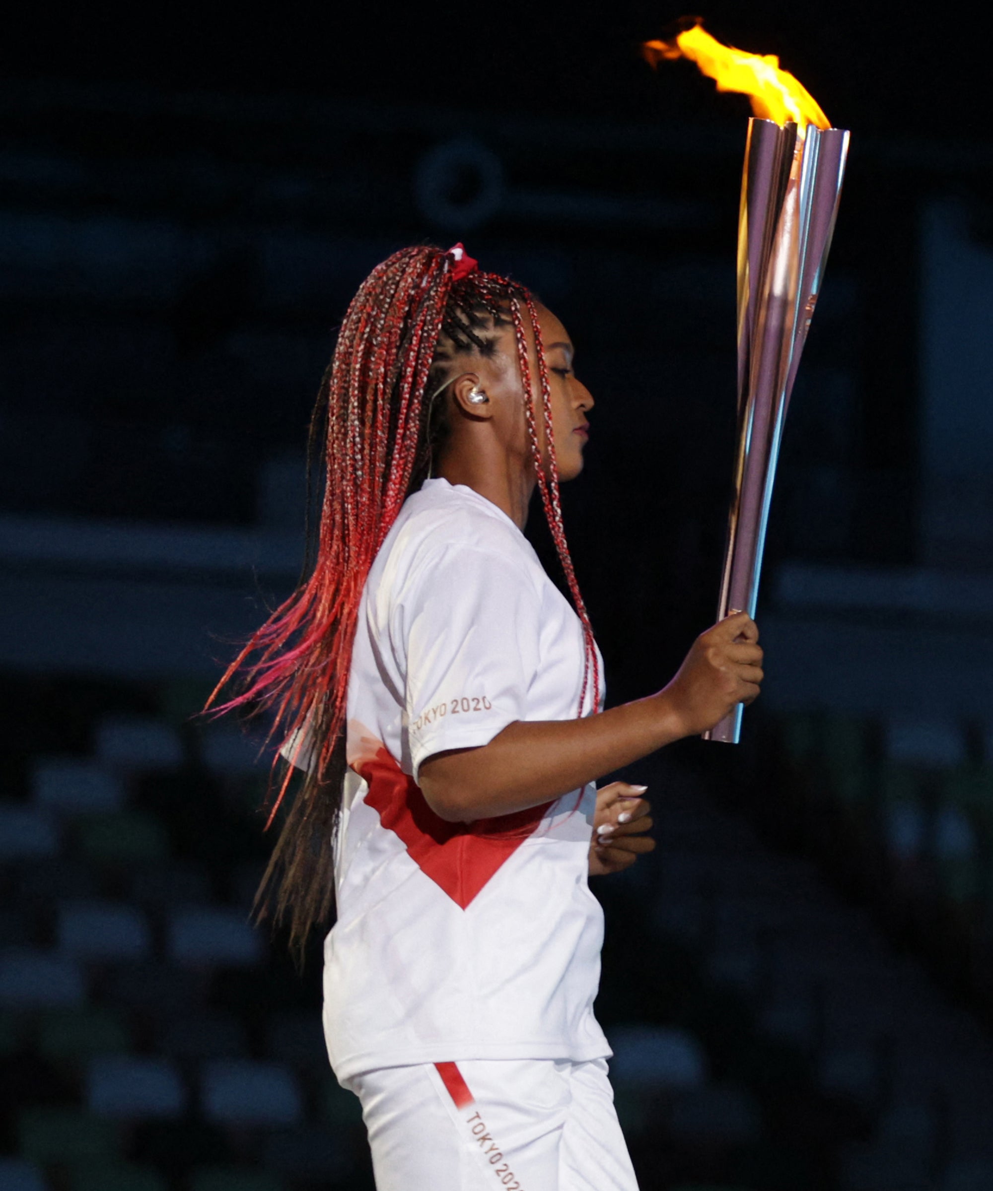 Naomi Osaka Red Hair At Tokyo Olympics Opening Ceremony