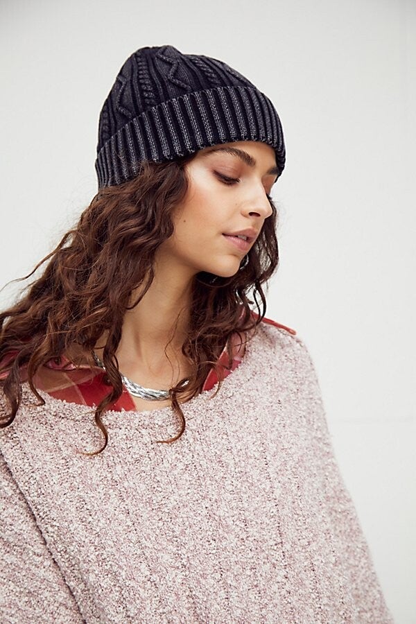 Free People + Stormi Washed Cable Beanie, Black