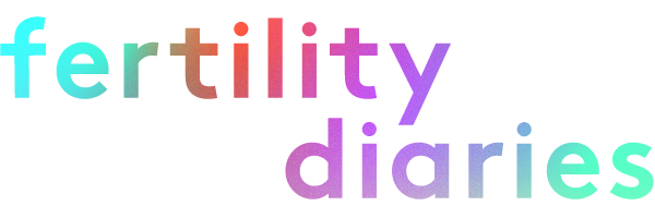 The words "fertility diaries" with lettering in multiple colors,