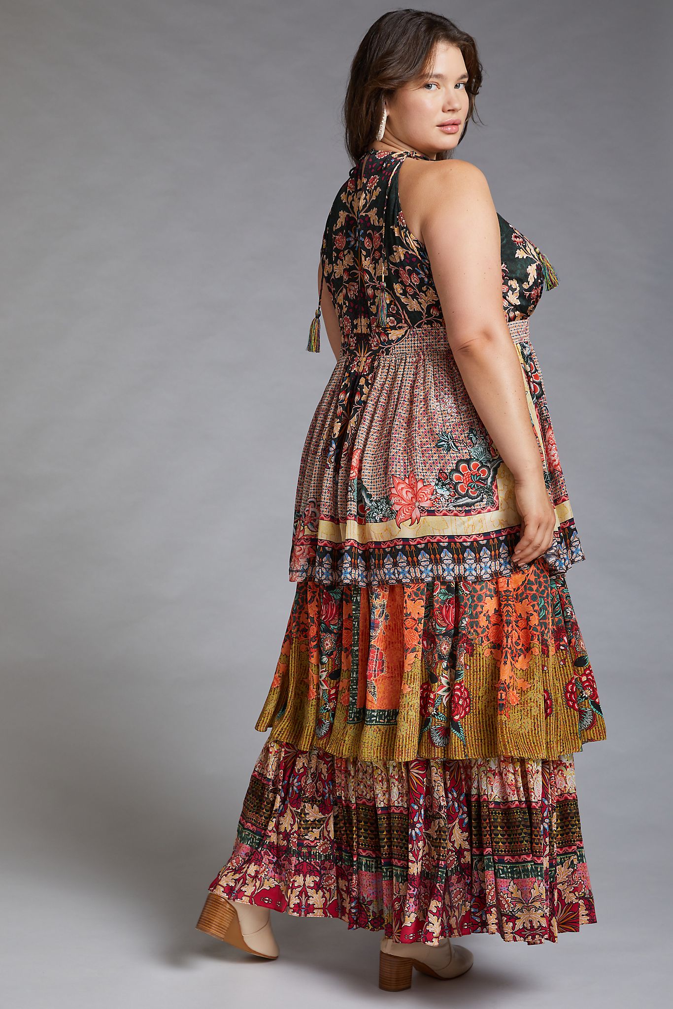 Bhanuni by Jyoti Beaded Floral Tiered Maxi Dress hot XS