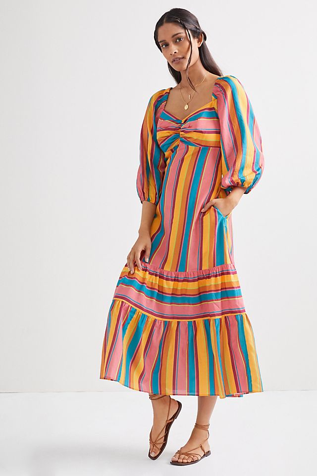 Farm Rio + Rainbow Stripe Midi Dress