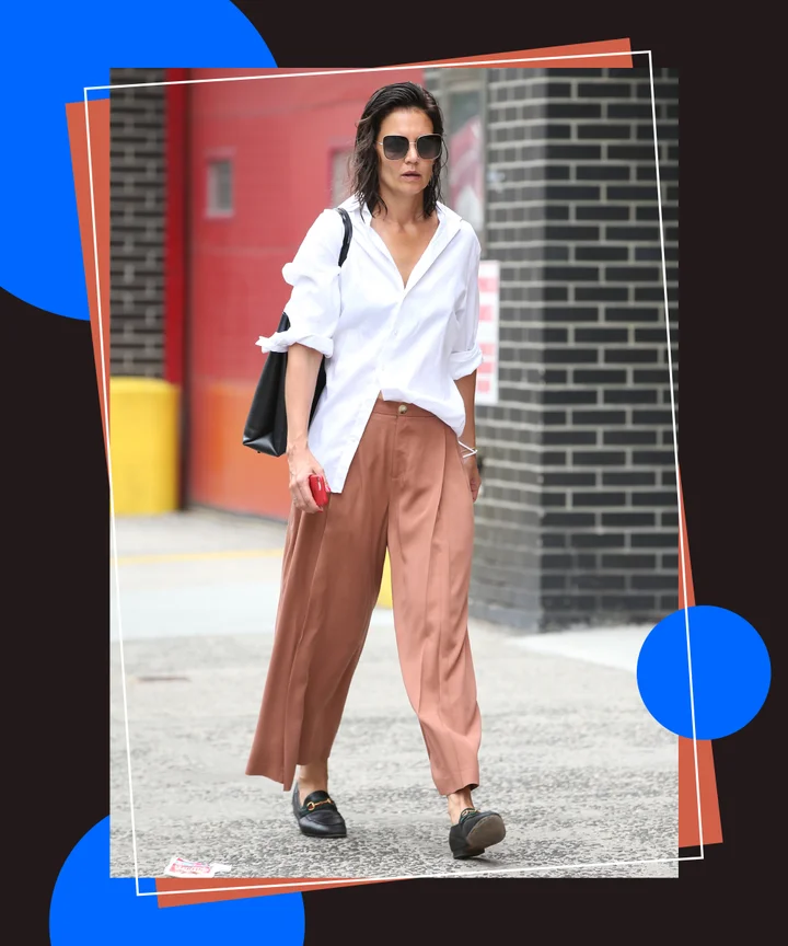Katie Holmes Wore A Button Down, Baggy Jeans & Loafers