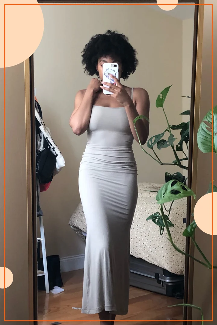 I'm a size 18 with 36E boobs - I tried the viral Skims dress & was stunned,  it shows off my hip dips & rolls & I love it