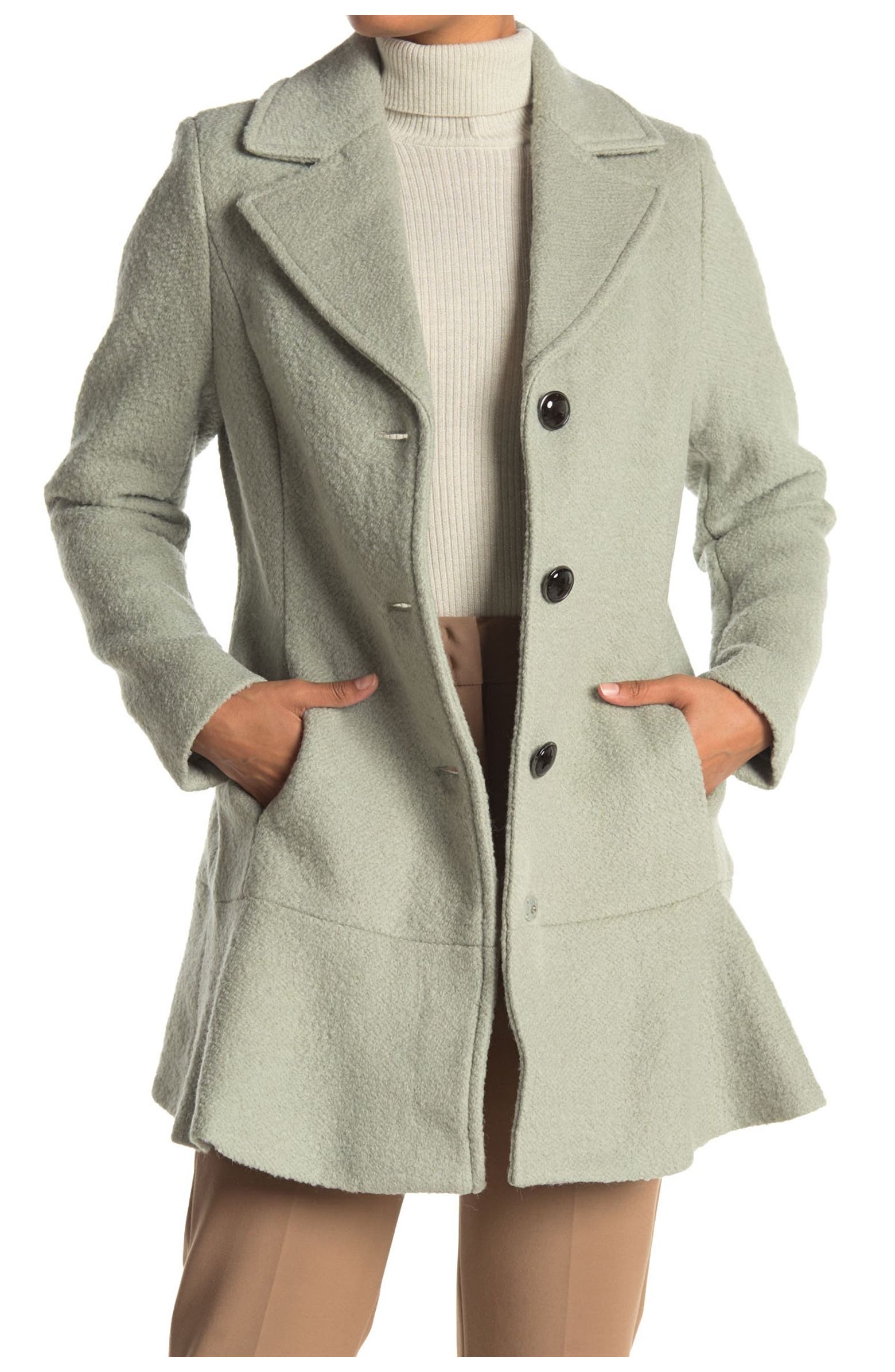 Kensie Wool Blend Flutter Hem Coat