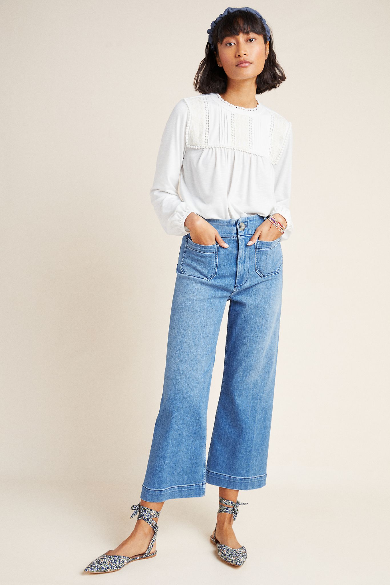 Good Pilcro Anthropologie The Skipper Cropped Wide Leg Jeans size 28 Petite