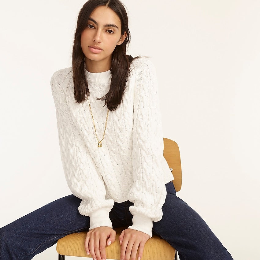 J. Crew + Relaxed-fit cable-knit crewneck sweater