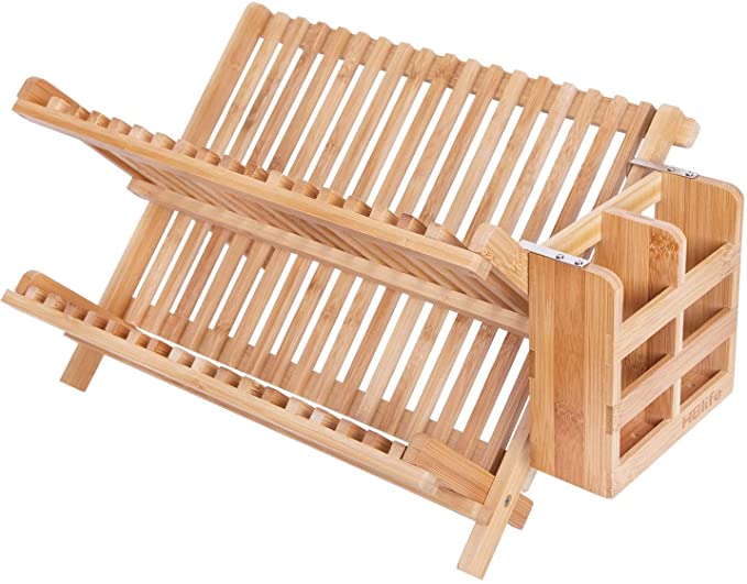 Hblife Bamboo Folding 2 Tier Dish Rack   10701609 