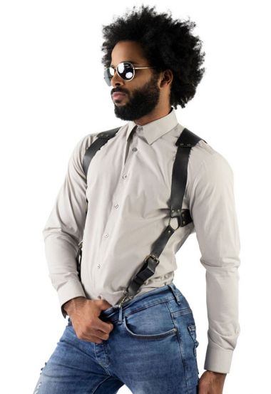 Open Jeans Men's Leather Harness Suspenders with Trigger Snaps | Differio