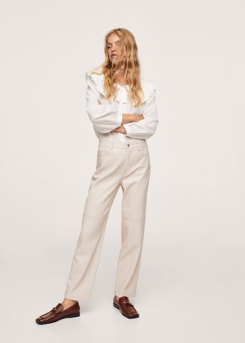 Mango + Leather-effect straight trousers