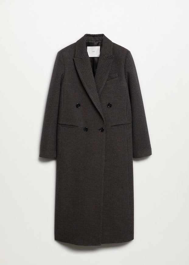 Mango + Checked Wool-Blend Overcoat