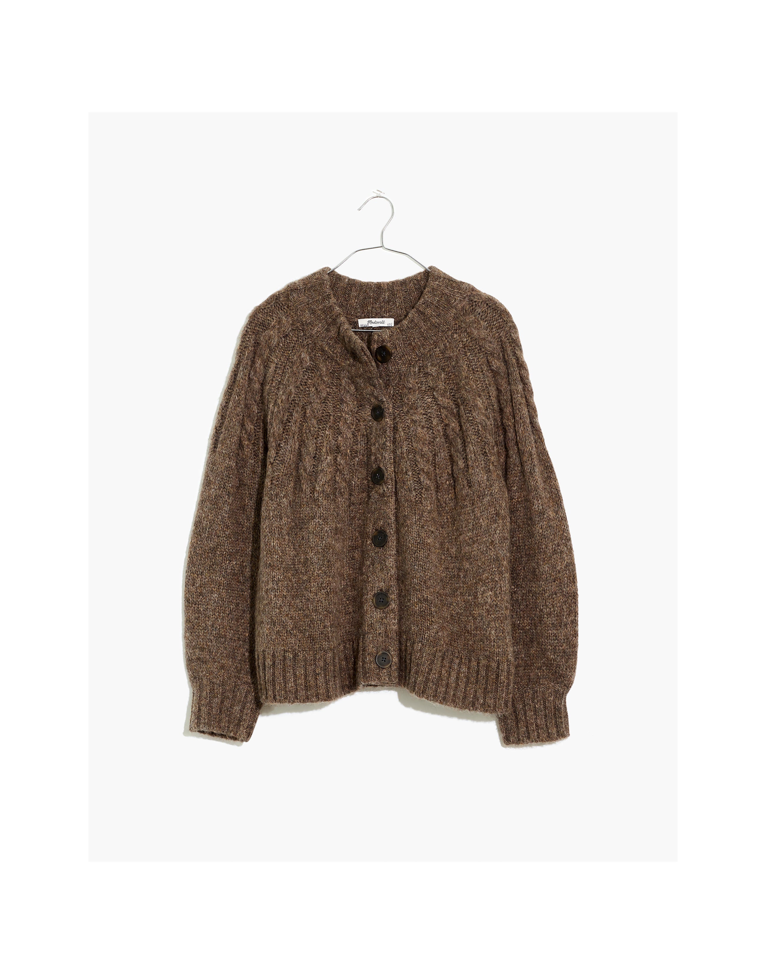Madewell + Harwood Cableknit Mockneck Cardigan Sweater