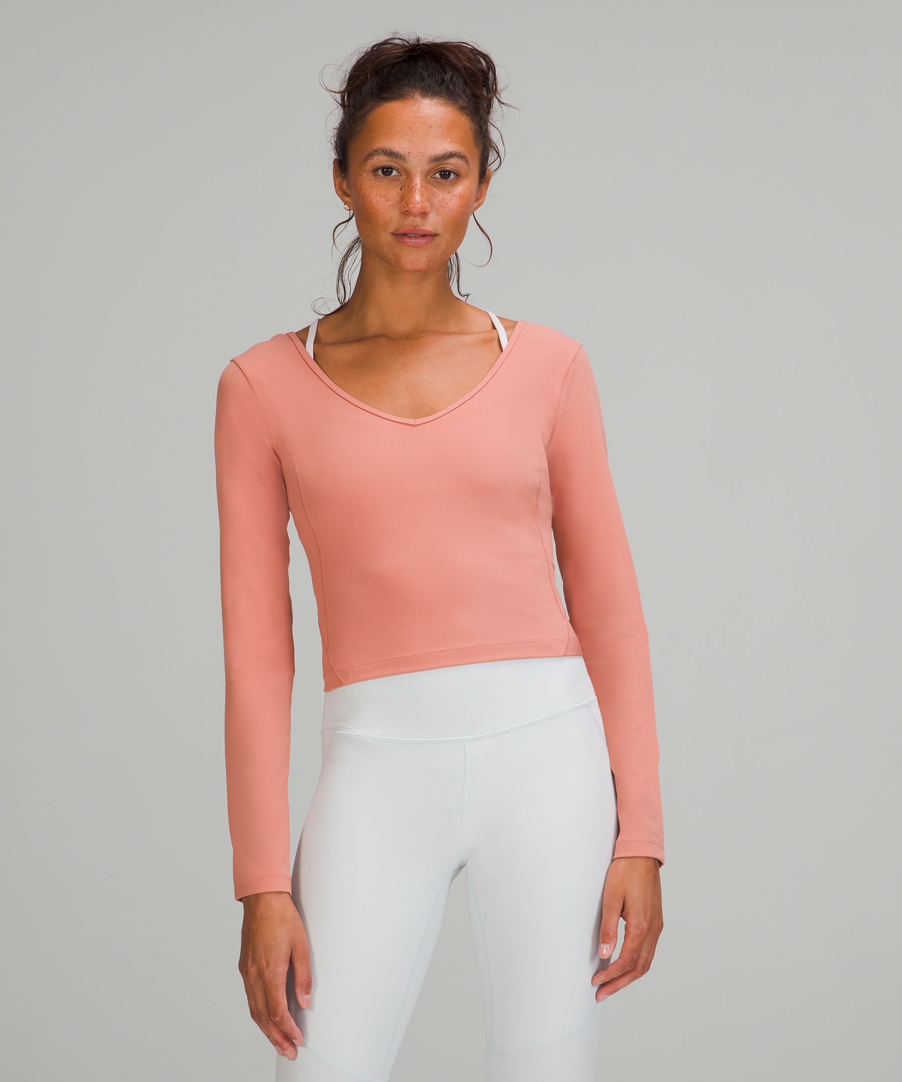 Lululemon Nulu Cropped Slim Yoga Short Sleeve Top Pink Size 8 EUC
